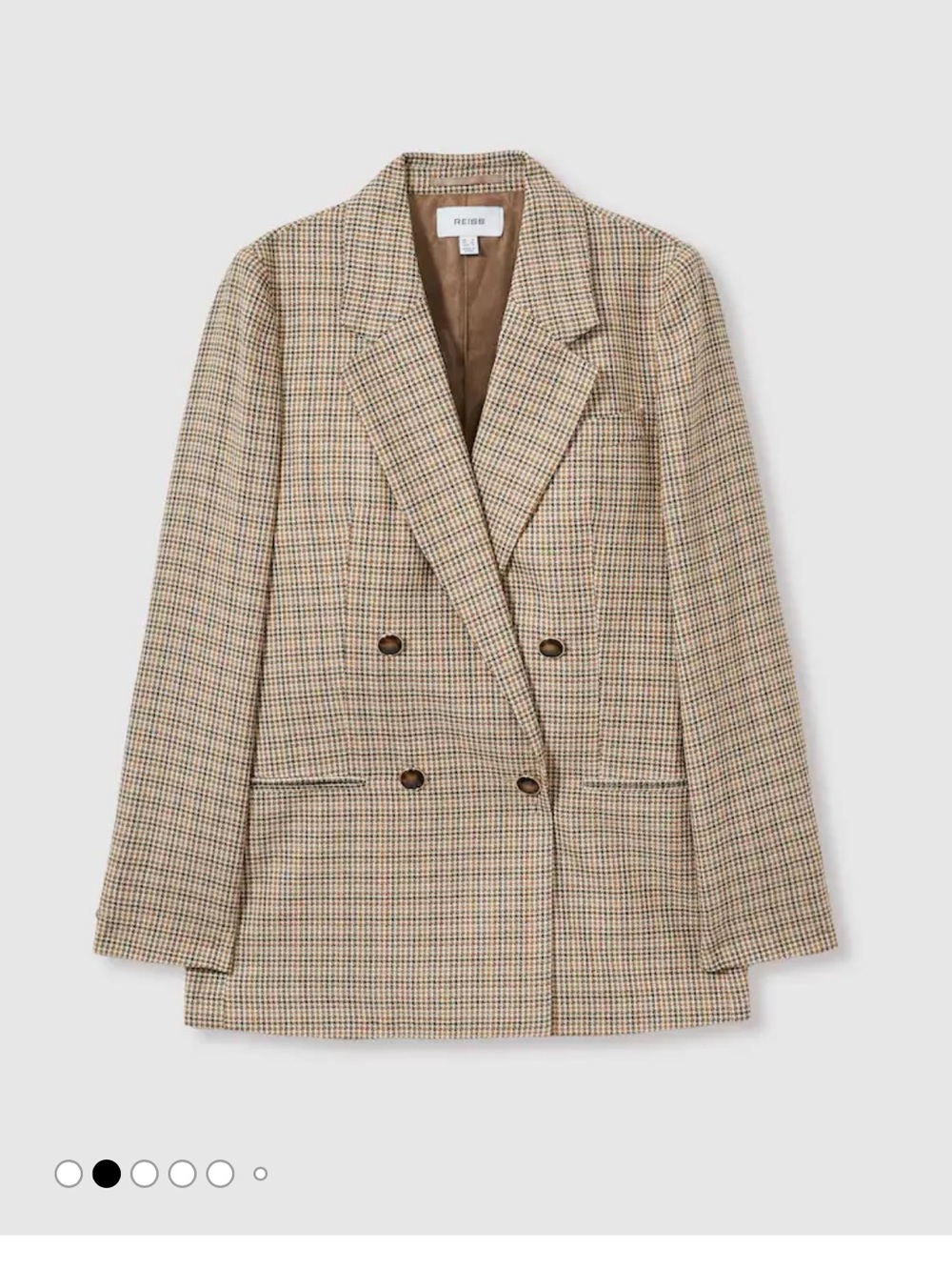 Reiss Double-Breasted Checked Blazer in Beige and Brown